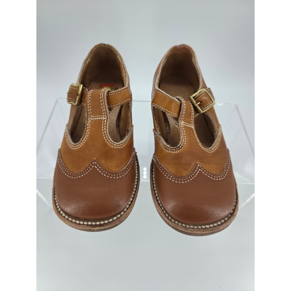 Vintage Buster Brown Kids Brown Leather T-Strap Wingtip Shoes 6.5 Western Casual